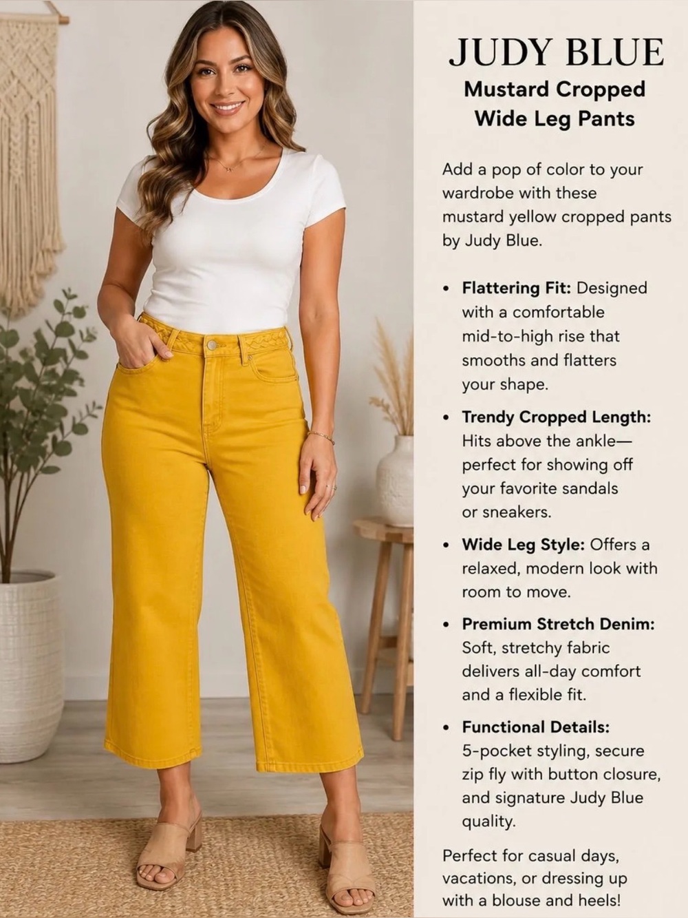 Judy Blue Mustard Cropped Wide-Leg Denim Pants
